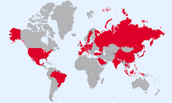 World map with countries visited during sales business trips - Sales Consultancy Hamburg, Germany